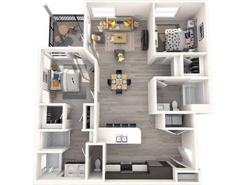 Floor plan for 2 beds, 2 baths, 1228 sqft